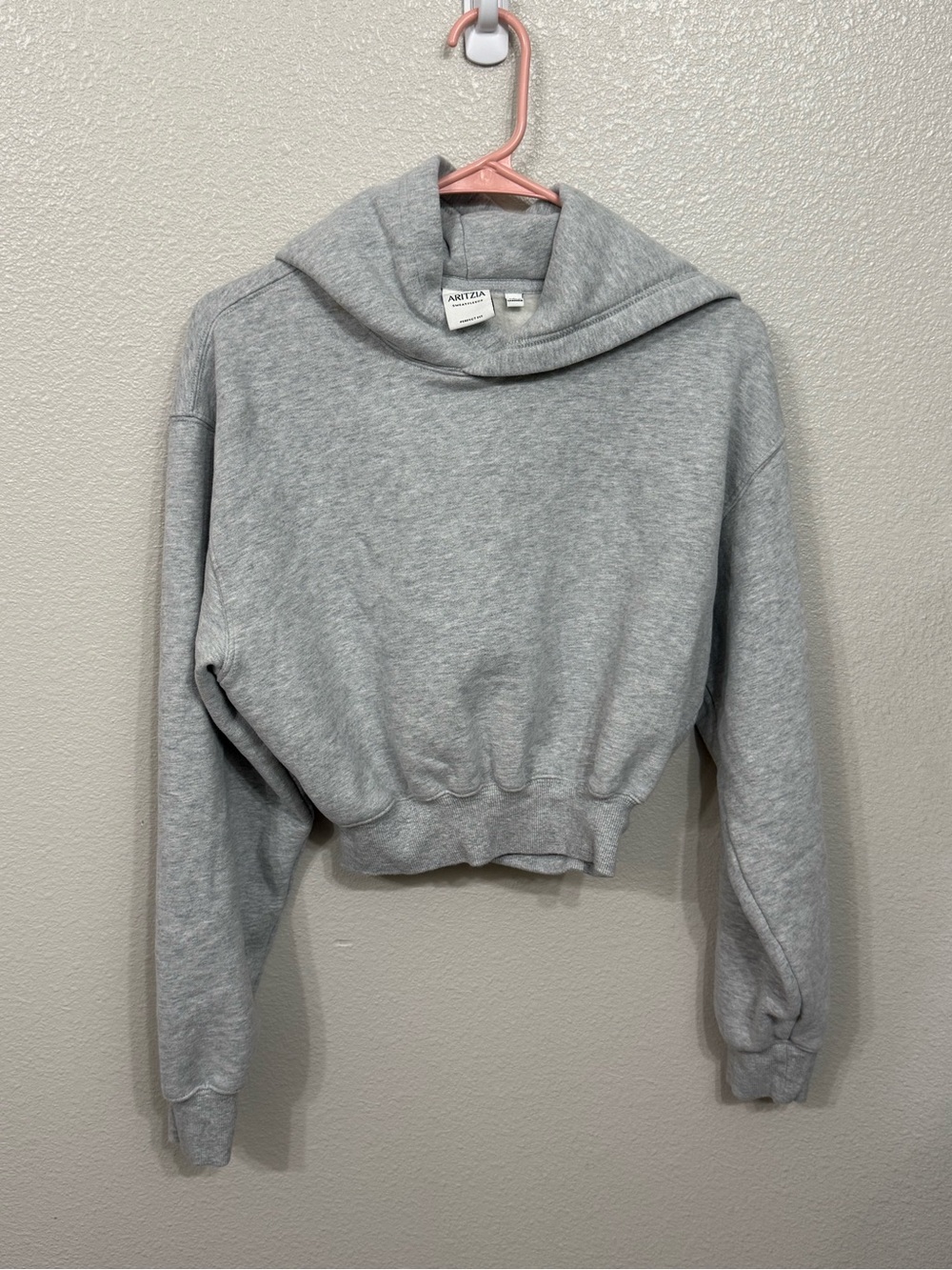 Aritzia Light Gray Cropped Sweatfleece Hooded Jacket Small